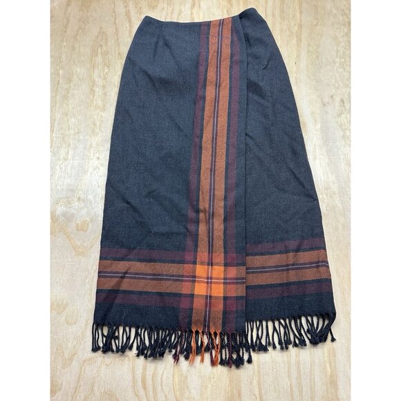 Valerie Stevens Women's Skirt Sz 4 100% Pure Wool Wrap Fringe Black Orange Brown - Picture 1 of 8